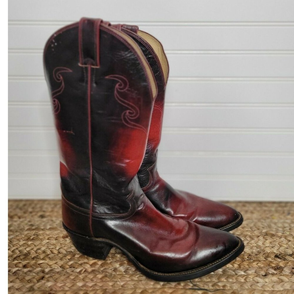 Justin Women's Pointed Toe Black Red Leather Western Boots N5412 Sz. 8 B Cowboy